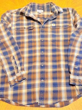Carhartt Plaid Flannel Shirt Men’s Medium Brown Blue Workwear Button Up